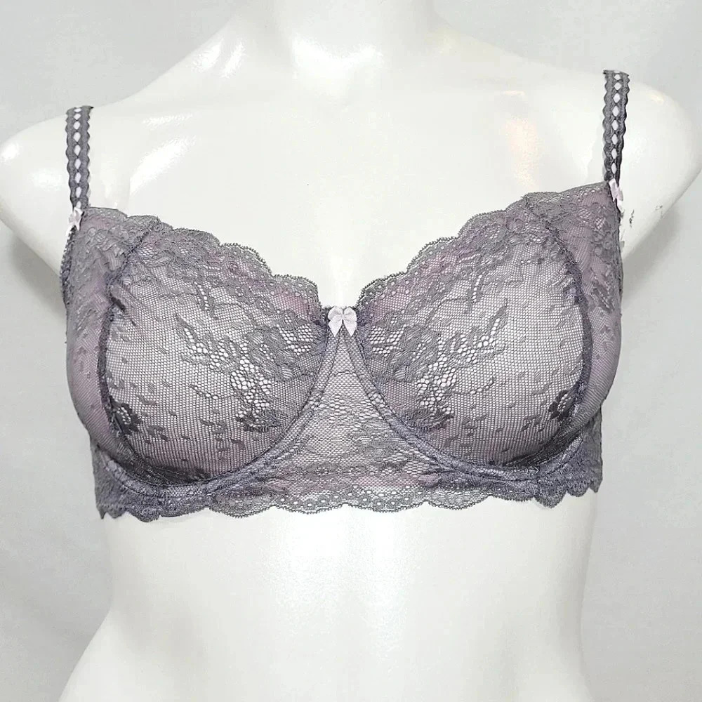 36D Felina 5894 Harlow Sheer Lace Full Bust Underwire Gray NWT